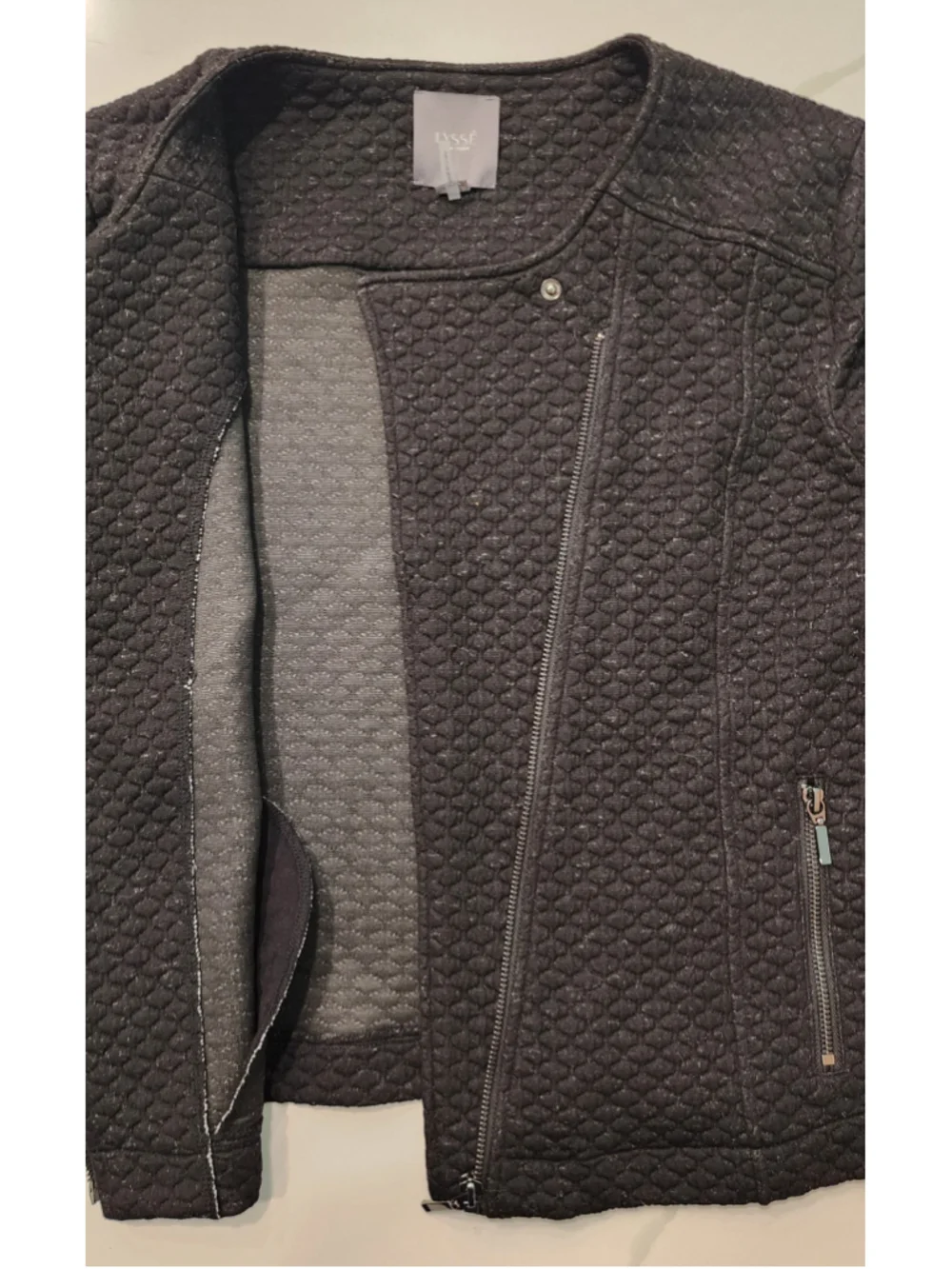 Lysse Quilted Moto Jacket Womens M Black Asymmetric Zip Textured Blazer Knit